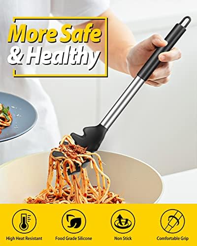 Silicone Pasta Fork, Kitchen Noodle Spoon Server, 2 Pack