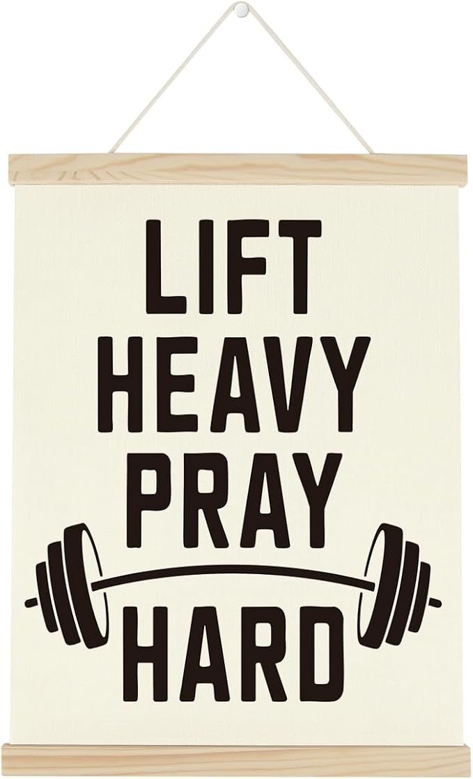 Gym Motivational Posters Funny College Dorm Posters Gifts for Guys Girls Friends Lift Heavy Pray Hard Gym Flag Wall Art Decor Sign for Home Gym Bedroom Office