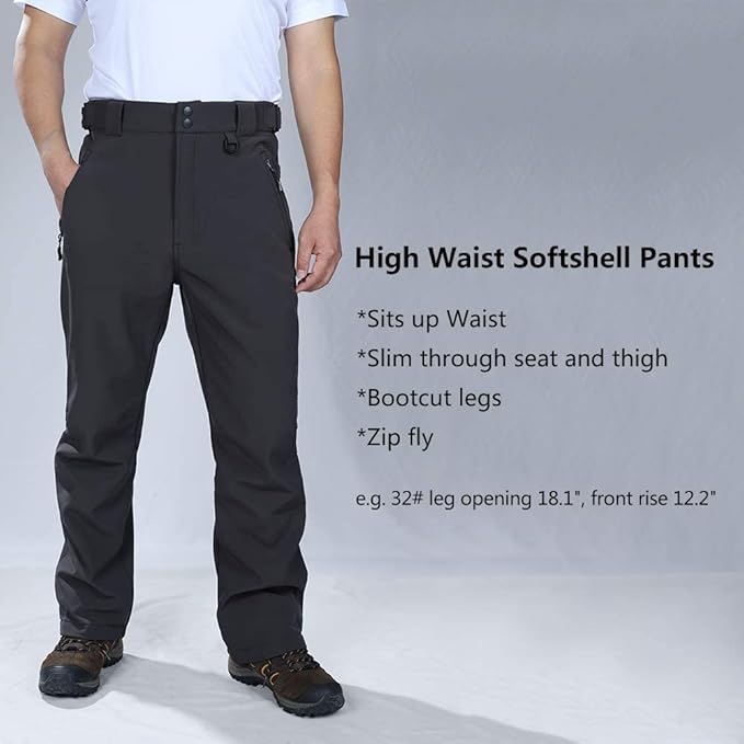 Outdoor Ventures Men's Lite Waterproof Windproof Fleece Lined Warm Hiking Ski Snow Pants Expandable-Waist
