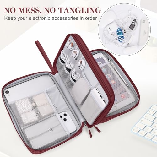 FYY Electronic Organizer, Travel Tech Pouch Bag, Extra Large, Wine Red