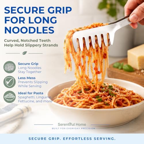 Spaghetti Tongs for Serving Pasta, 8-Inch Stainless Steel Pasta Tongs