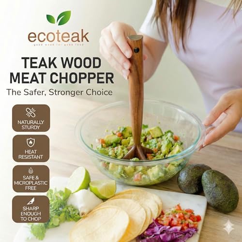Teak Wood Meat Masher & Ground Beef Masher, Wooden Meat Chopper