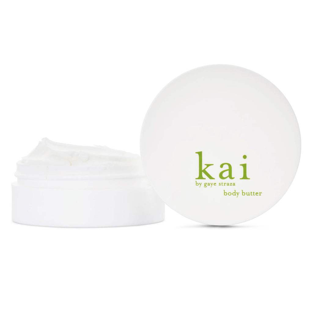 A container of kai Body Butter featuring a clean, minimalist white and green aesthetic.