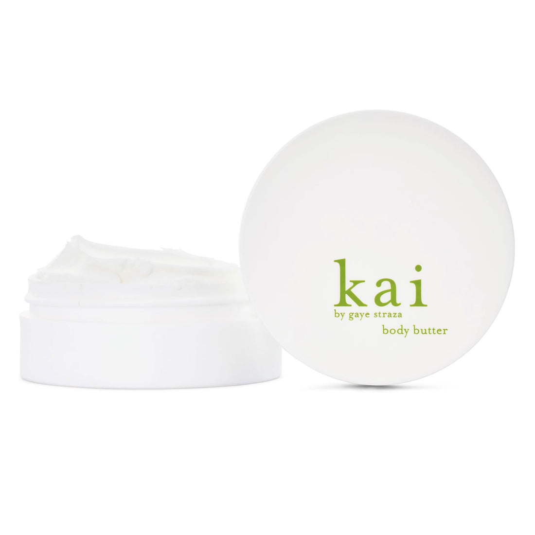 A container of kai Body Butter featuring a clean, minimalist white and green aesthetic.