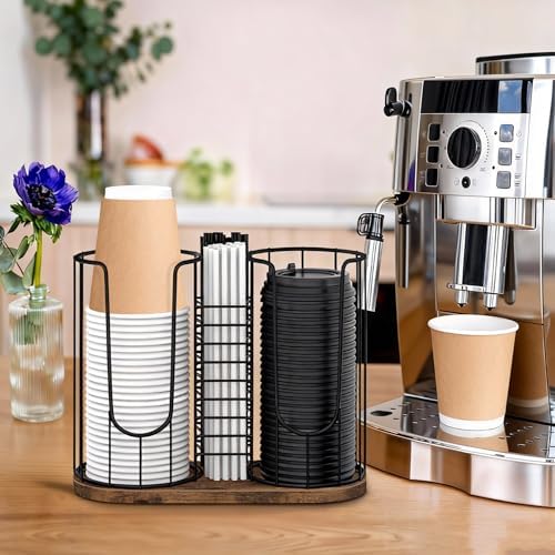 Coffee Cup Holder for Countertop, Plastic Cup and Lid Dispenser