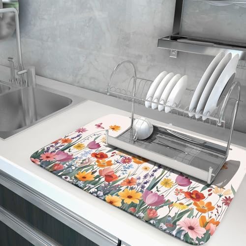 Kawani Spring Summer Flowers Dish Drying Mat