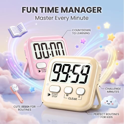 Antonki 2 Pack Digital Timer for Kids Classroom Kitchen Timers for Cooking