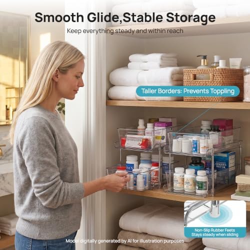 Vtopmart 2 Pack Larger Pull Out Bathroom Under Sink Organizer