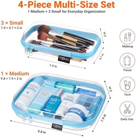 YQBRAO 4-Piece Clear Hard Shell Zipper Case Set, 1M 3S