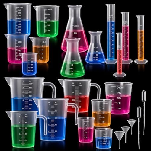 33 Pcs Beakers Test -tubes Set Plastic Measuring Cups Graduated Cylinders