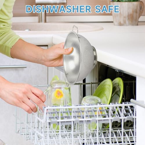 2PCS Colander for Kitchen, 3QT and 5QT, Stainless Steel Colander Strainer