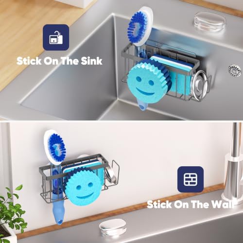 MURLONG Sponge Holder for Kitchen Sink, Sink Caddy Smiley Face-Gray