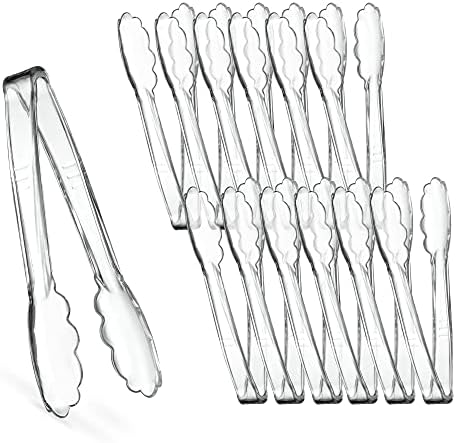 Plasticpro 7.5'' Serving Tongs Heavy Duty Reusable Kitchen and BBQ Clear