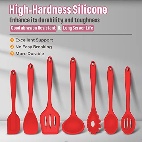 Silicone Cooking Utensils Set, E-far 7-Piece Red Heat Resistant Kitchen