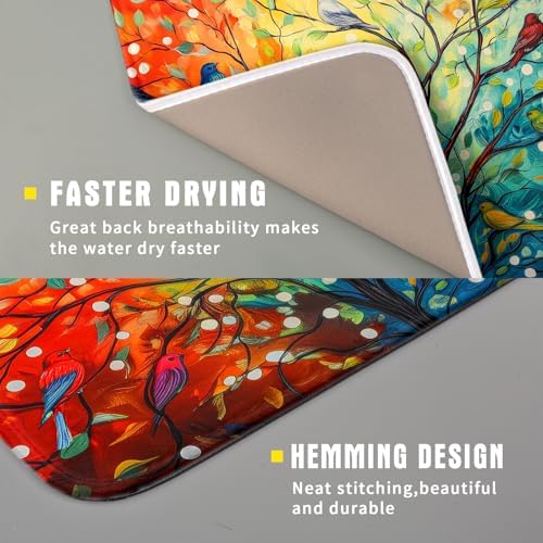 Colorful Spring Summer Tree Bird Dish Drying Mats