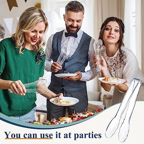 Tessco 100 Pcs Plastic Tongs, 9 Inch Disposable Serving Tongs, Transparent