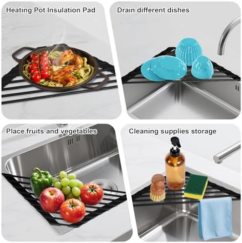 HANZENMA Triangular Sink Rack, Foldable Sink Drying mat, Heat-Resistant