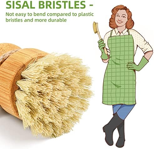 SUBEKYU Bamboo Dish Scrub Brush, Produce Brush, 3 Pack