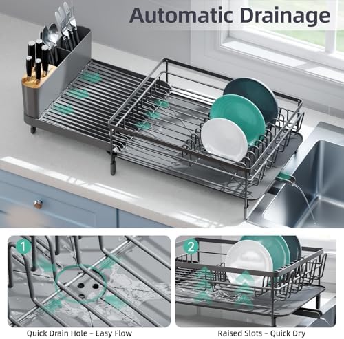 Urackify Extendable Dish Drying Rack, 18.5"-26.7" L x 12.7" W