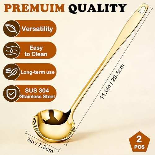 2 Pack Gold Soup Ladle Stainless Steel Serving Spoon