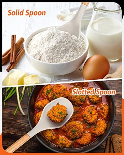 Badiano Large Silicone Cooking Spoons Set, Solid & Slotted, 2 Pack