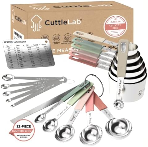 CuttleLab 22-Piece Stainless Steel Measuring Cups and Spoons Set, Tad Dash