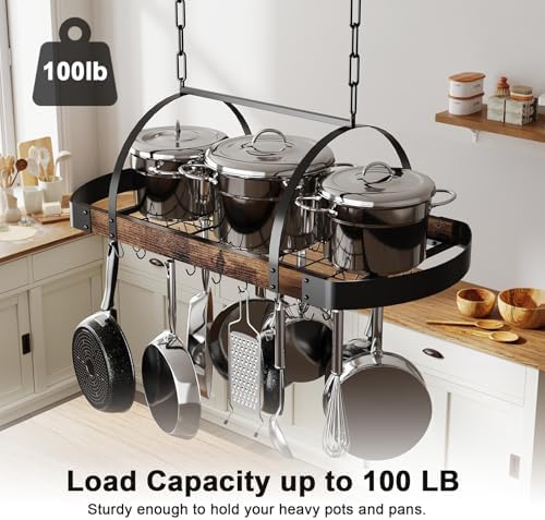 Hanging Pot Rack, 32-Inch Ceiling Pot Rack, 16 S Hooks, 100 lb Capacity