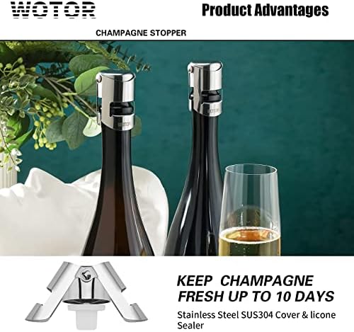 WOTOR Champagne Bottle Stoppers, Stainless Steel, 6 Pack