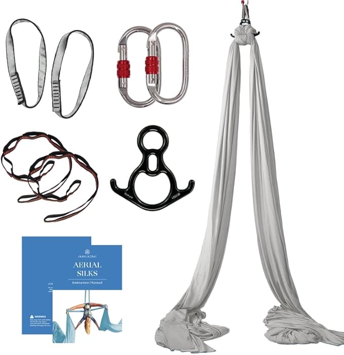Aerial Silks Starter Kit - Durable 9 Yards of Aerial Yoga Hammock with Hardware & Guide - Aerial Swing for Acrobatic Flying Yoga & All Levels (Aerial Rigging Point Up to 13ft)
