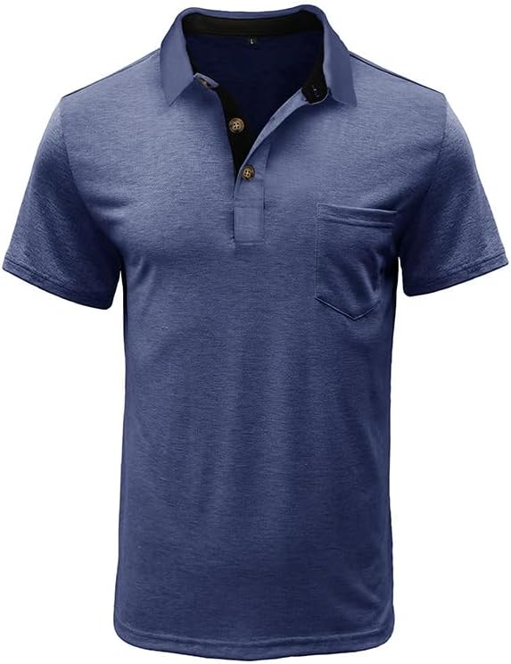 Men's Classic Cotton Polo Shirt Short Sleeve Button Golf Tee