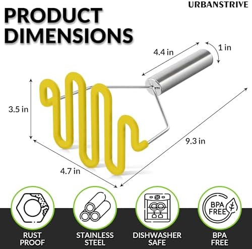 Urbanstrive Non-Scratch Silicone Potato Masher Kitchen Tool, Potatoes Masher