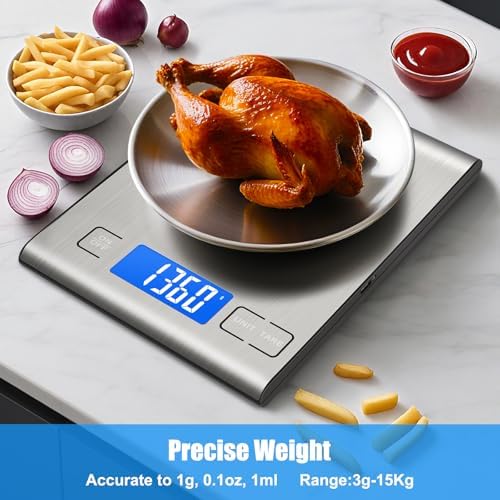 33lb Rechargeable Food Scale, Diyife 304 Stainless Steel Kitchen Scale
