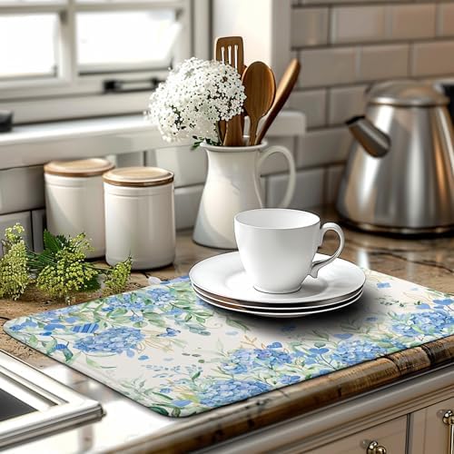 Blue Hydrangea Floral Dish Drying Mat