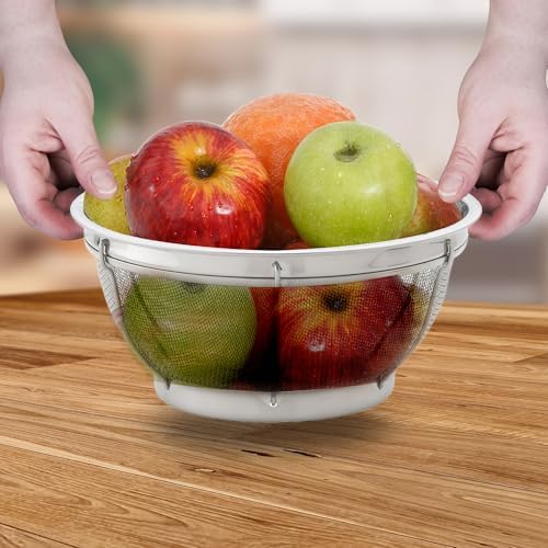 HIC Kitchen Reinforced Mesh Colander, 18/8 Stainless Steel
