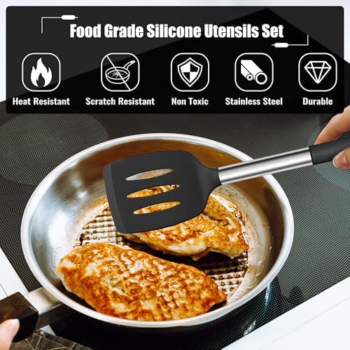 E-far 14-PCS Silicone Cooking Utensils Set, Kitchen Utensils Set w/Holder