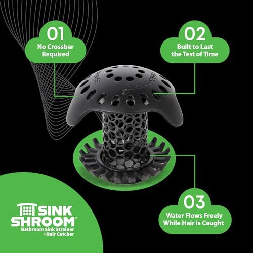 SinkShroom Ultra Bathroom Sink Drain Protector, Stainless Steel, Matte Black