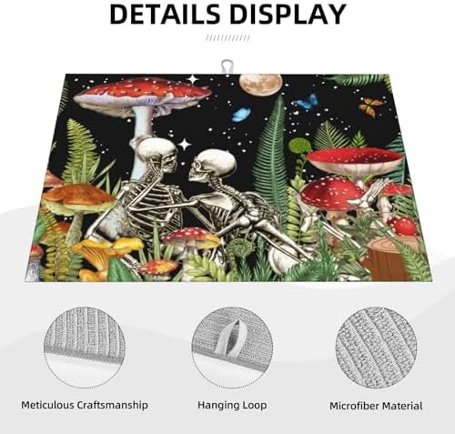 Red Mushroom Skull Dish Drying Mat