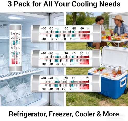 Refrigerator Freezer Thermometer 3 Pack, Easy Read Dial Fridge Thermometer