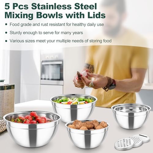 TeamFar Mixing Bowls, Stainless Steel Salad Serving Bowl