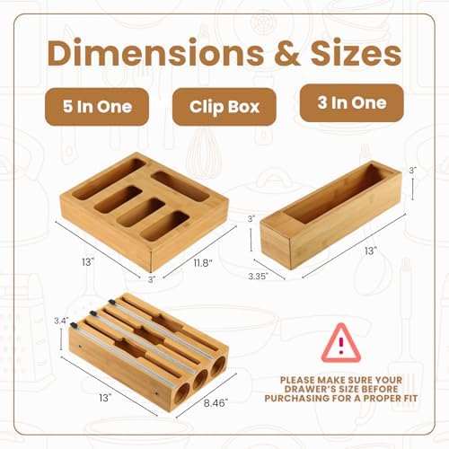 9 in 1 Storage Bag Organizer for Kitchen Drawer, Bamboo Foil and Plastic Wrap