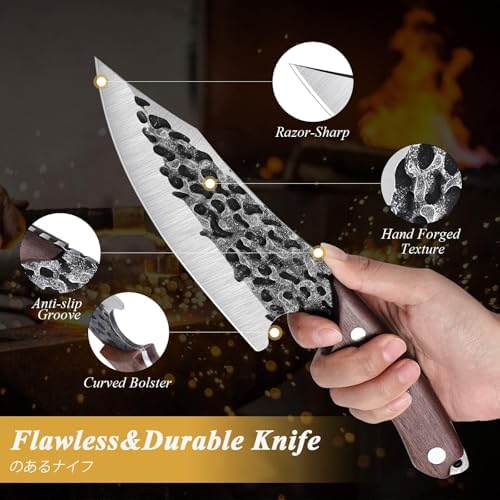 Huusk Japanese Chef Knife with Sheath, Hand Forged Cooking Knives