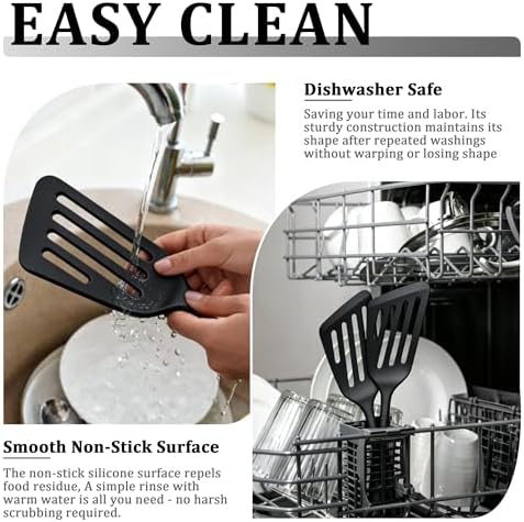 TeamFar Silicone Fish Spatula Set of 2, Heat Resistant Slotted Fish Turner