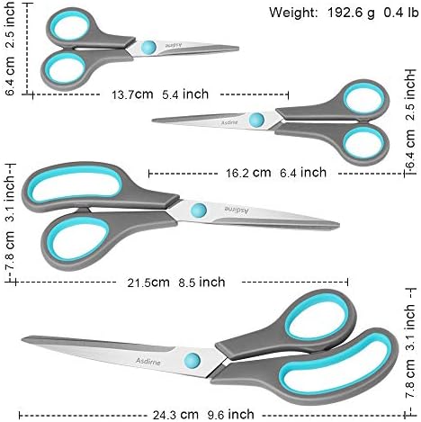 Asdirne Scissors Set of 4, Premium Stainless Steel Razor Blades, Ergonomic