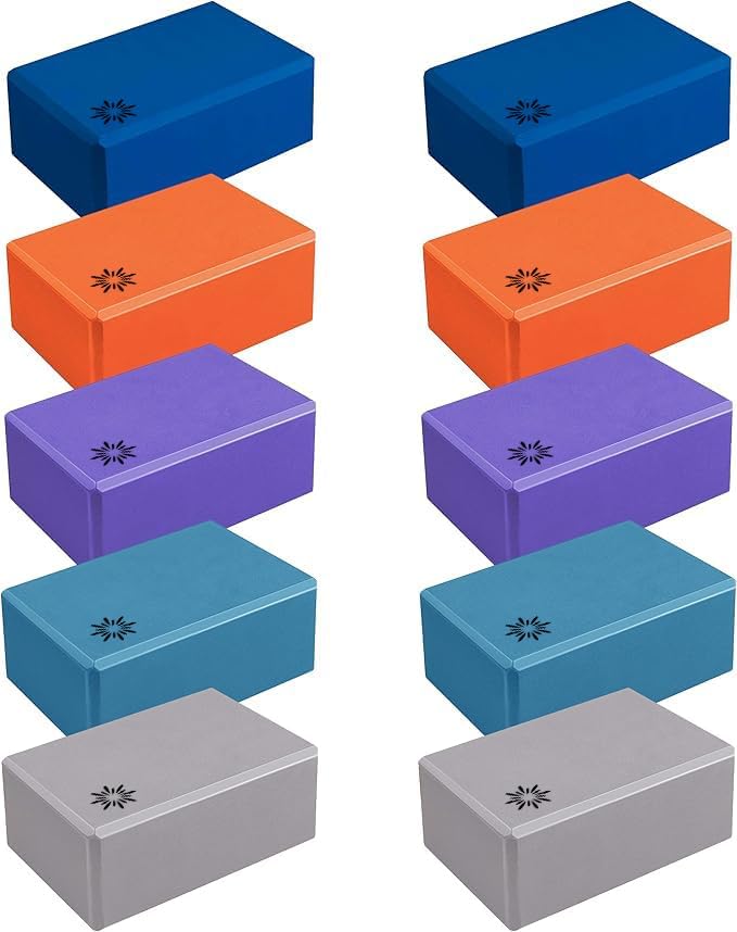 Sunshine Yoga 4" Yoga Block, 10 Pack Bulk EVA Foam Yoga Blocks, Firm and Supportive Yoga Brick, Balance Foam for Stretching, Pilates, and Workout, 4" x 6" x 9"