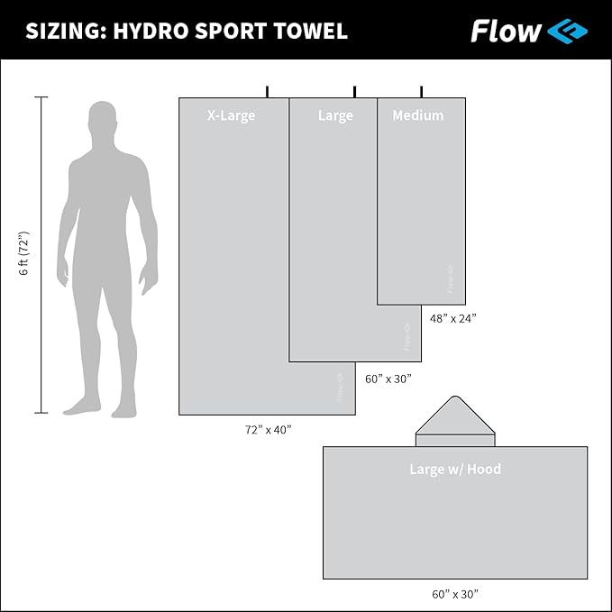 Flow Hydro Sport Towel - Microfiber Quick Dry Swimming Towels for Swim, Pool, Triathlon, and Other Water Sports in Medium, Large, Extra Large, and Hooded Sizes (Aqua, Large w/Hood)