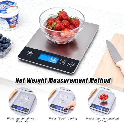 Food Kitchen Scale, 33lb Food Scale Precisely Measures Grams and Ounces