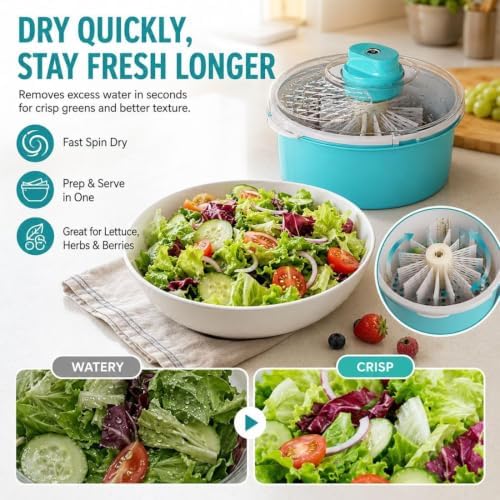 2026 Upgraded Fruit Cleaner Spinner, Fruit Washer Spinner Bowl, Electric Salad
