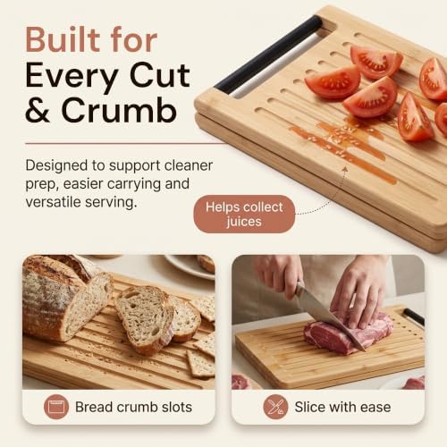 LIBKEN Wood Cutting Board Set for Kitchen