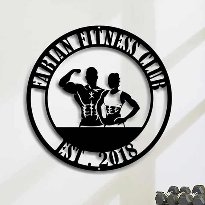 Gym Metal Wall Art Personalized Custom Name Fitness Decor, Workout Room Powerlifting Sign, Home Garage Center Motivational Gift for Women, Men, Dad, Papa, Grandpa, Mother, Sister, Girls, Family