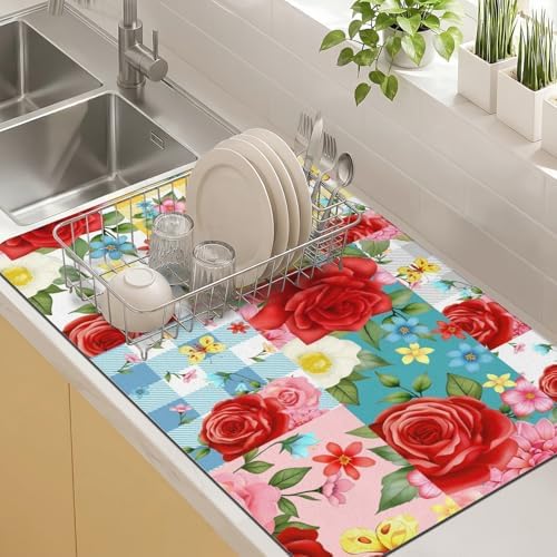Kitchen Countertop Dish Drying Mat, Super Absorbent Coffee Bar Mat